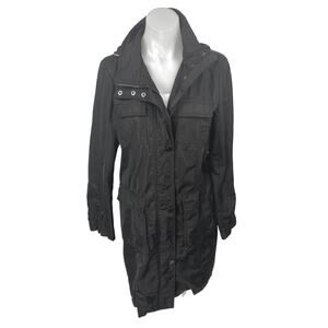 Tahari Giselle Women's Black Hooded Hoodie Zip Button Trench Raincoat Jacket S